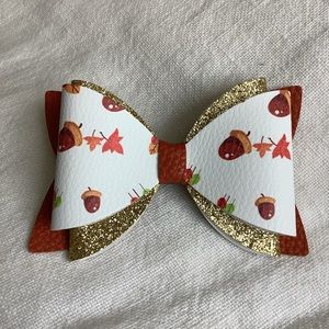 Acorn faux leather glitter hair bow little girl toddler thanksgiving fall fun
